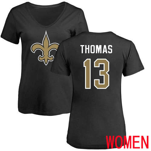 New Orleans Saints Black Women Michael Thomas Name and Number Logo Slim Fit NFL Football #13 T Shirt